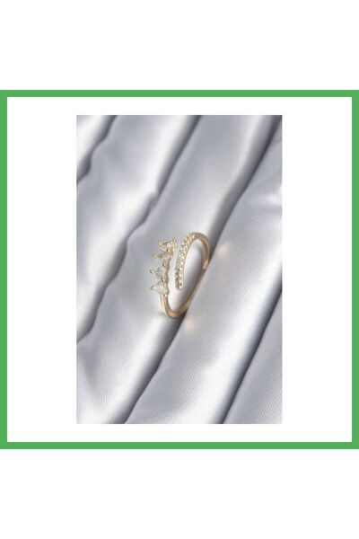 Nur store Çanta Brass Gold Color Zircon Stone Detail Women's Ring Bezoss