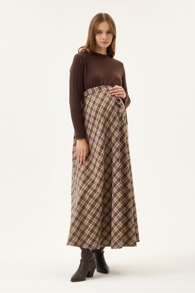 KATLİN MATERNİTY WEAR فستان شتوي للحوامل من القطن المخلوط مع تنورة منقوشة، مز...