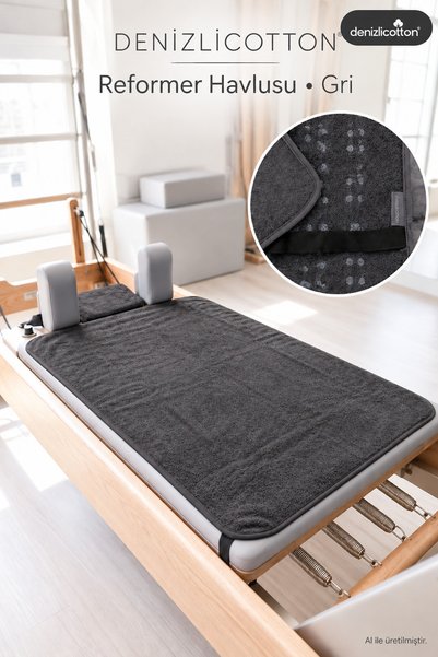 denizlicotton Kaymaz Tabanlı Reformer Pilates Havlusu Gri, Süpersoft Kadife, ...