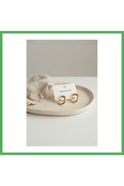 Nur store Çanta 316L Steel Gold Color Vintage Curved Hoop Model Earrings Bezoss