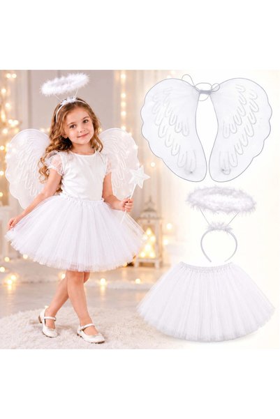 ArkhenX 3-Piece Children's Angel Fairy Costume Set – White Tutu Skirt, Angel ...