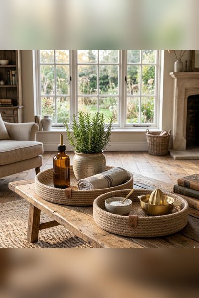 Homever Set of 2 Jute Wicker Trays 30cm + 35cm, Round Organizer and Presentat...