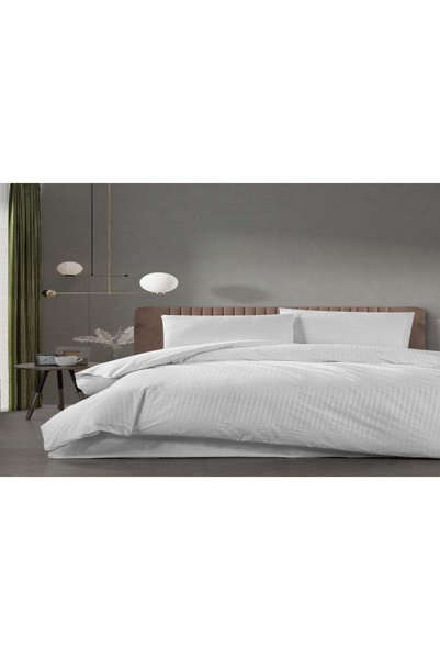 Home Still Lenjerie de pat Hotel Damask pentru 2 persoane, Alb, Bumbac/Polies...