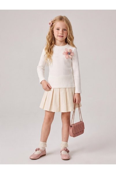 Zekids Κοριτσίστικη τρισδιάστατη μακρυμάνικη μπλούζα με λουλουδάτο γιακά και ...