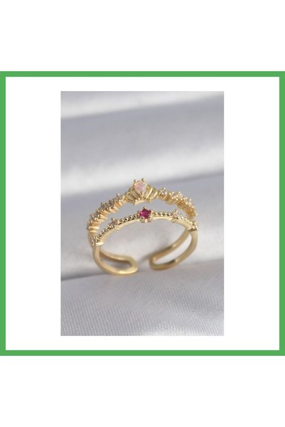 Nur store Çanta Brass Gold Color Zircon Stone Crown Model Women's Ring Bezoss