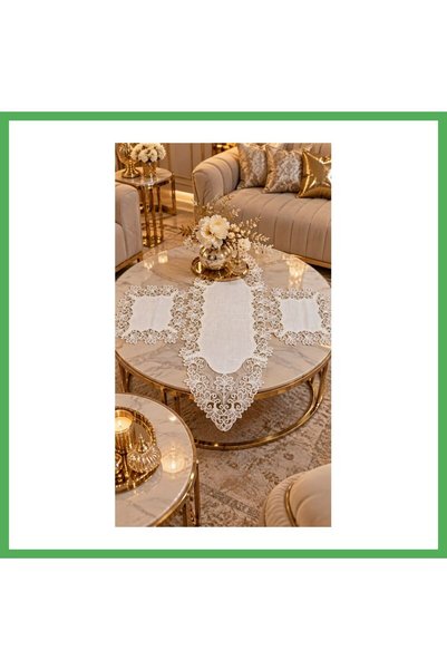 Nur store Çanta Σετ 3 τεμαχίων Cream Gardenia Linen Runner - Τραπεζάκι σαλονι...