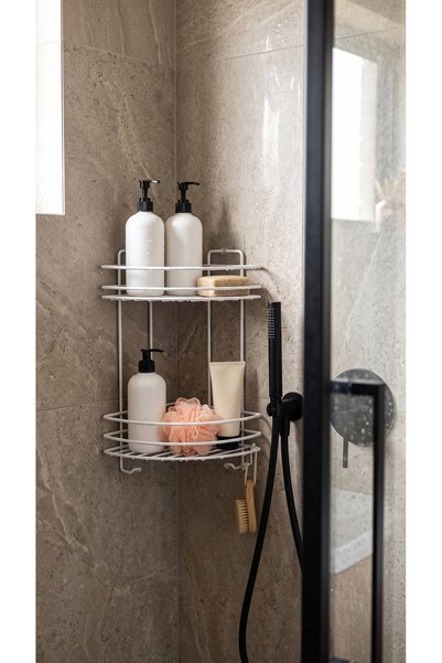NTC METAL Üx Thermoplastic Coated 2-Tier Bathroom Corner Shelf Shower Cabin S...