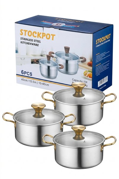 Muchmy 3 Pieces Multi Size Stainless Steel Cooking Pot Kitchenware Set With G...