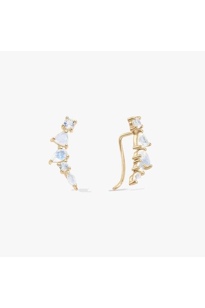 Indira Jewelry Valery Golden Silver Earrings - Moonstone