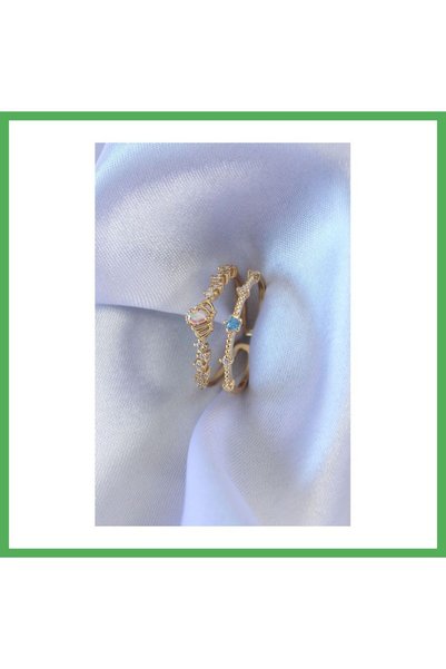 Nur store Çanta Gold Color Zircon Stone Crown Figure Brass Women's Ring Bezoss