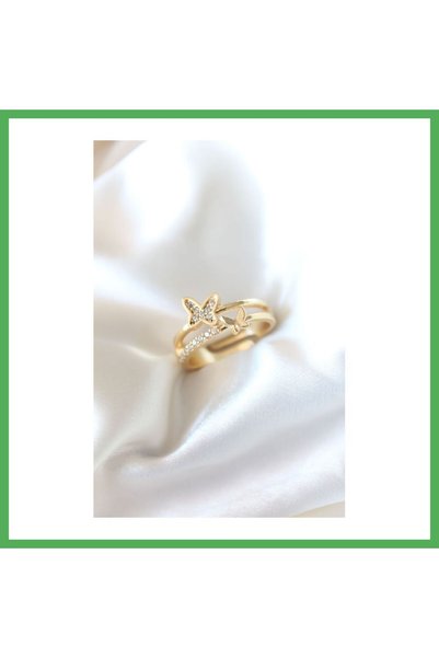 Nur store Çanta Zircon Stone Gold Plated Butterfly Women's Ring Bezoss