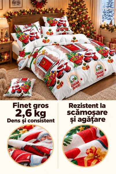 Frasin Select Lenjerie de pat de Crăciun, Finet gros, 6 piese, cearceaf 220×2...