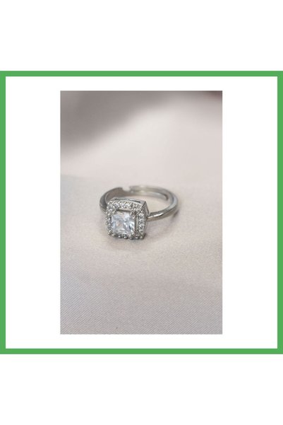 Nur store Çanta Silver-Colored Baguette and Zircon-Set Square Ring BEZOSS