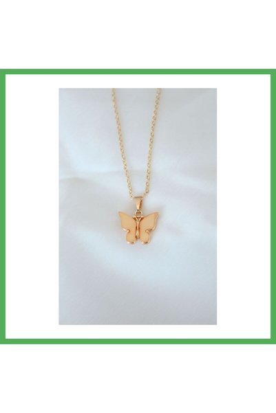 Nur store Çanta Gold Plated Yellow Color Pearlescent Butterfly Necklace Bezoss
