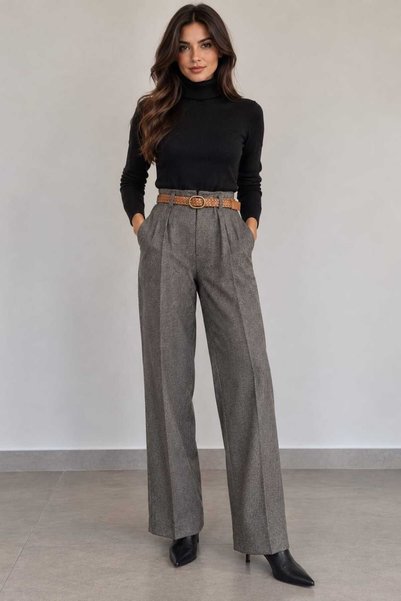 FASHION Pantaloni Eleganti de Damă Bsk, din Stofă Premium cu 12% Lână, Croial...