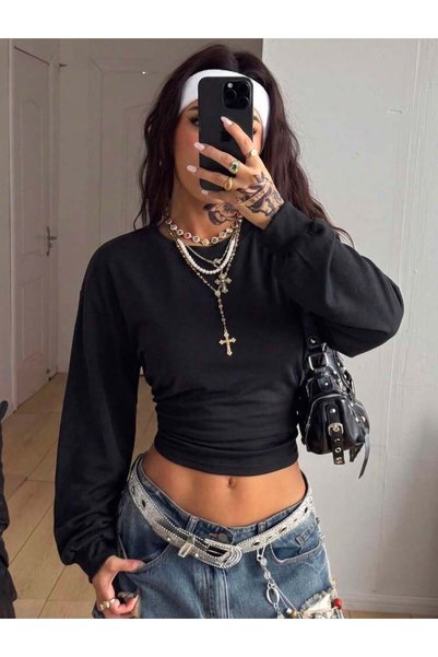 BALİNA Siyah Looc Beli Saran Korseli Bluz
