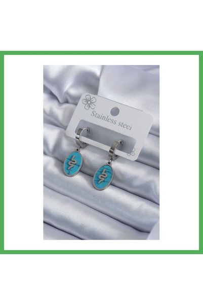 Nur store Çanta أقراط نسائية من الفولاذ 316L فضية اللون بيضاوية الشكل على شكل...