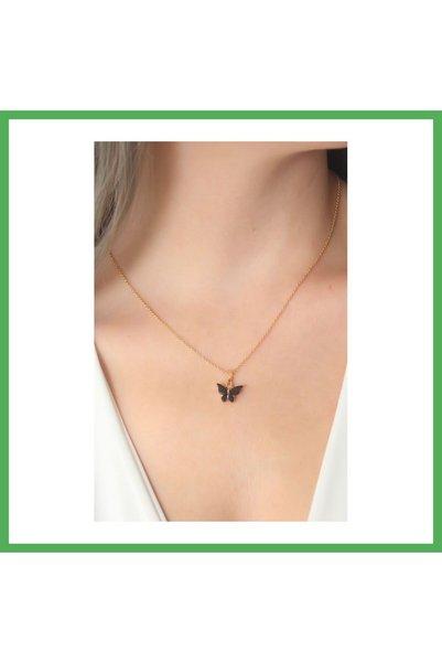 Nur store Çanta Gold Black Color Butterfly Figure Women's Necklace Bezoss