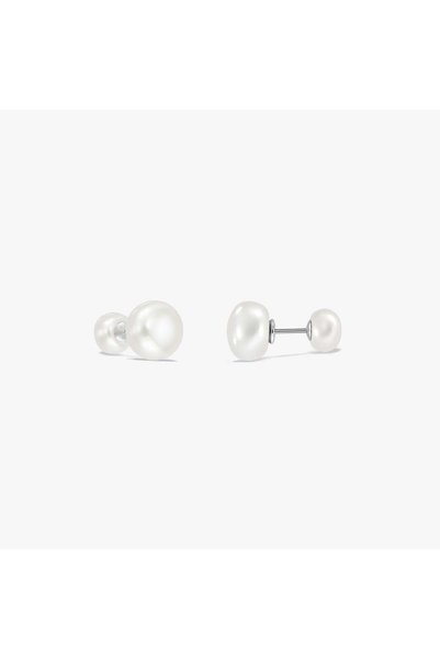 Indira Jewelry Double Pearl Studs Silver Earrings - Cultured Pearls