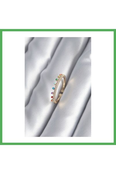 Nur store Çanta Brass Gold Color Zircon Stone Detail Women's Ring Bezoss