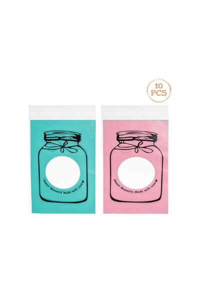Jumbo Pungi Roz Verde Menta cu Model Borcan pentru Dulciuri 12x21cm - 10buc