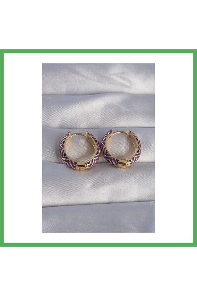 Nur store Çanta Brass Gold Color Purple Ethnic Patterned Hoop Earrings Bezoss