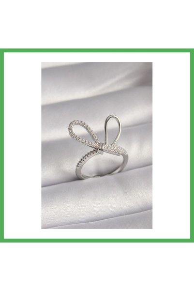 Nur store Çanta Brass Silver Color Zircon Stone Knot Model Women's Ring Bezoss