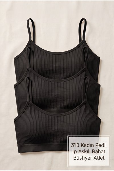 NurPeri İç Giyim Women's 3-Piece Ribbed Strap Padded Bustier Tank Top, Cotton...