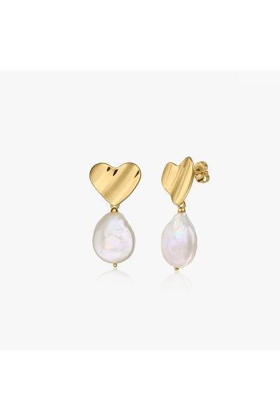 Indira Jewelry Heart of Gold Silver Earrings - Cultured Pearls