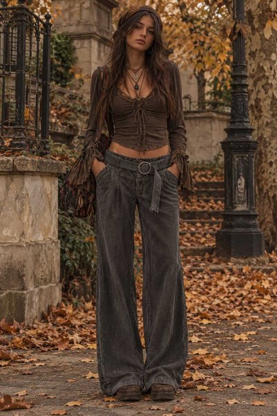 FASHION Bsk Παντελόνια, Γυναικεία Παντελόνια Καμπάνα από Ριγέ Βελούδο, Χοντρό...