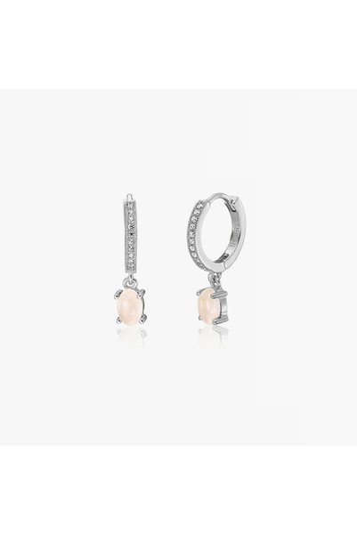 Indira Jewelry Gem Huggies Silver Earrings - Rose Quartz