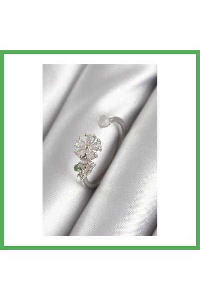 Nur store Çanta Brass Silver Color Zircon Stone Flower Model Women's Ring Bezoss
