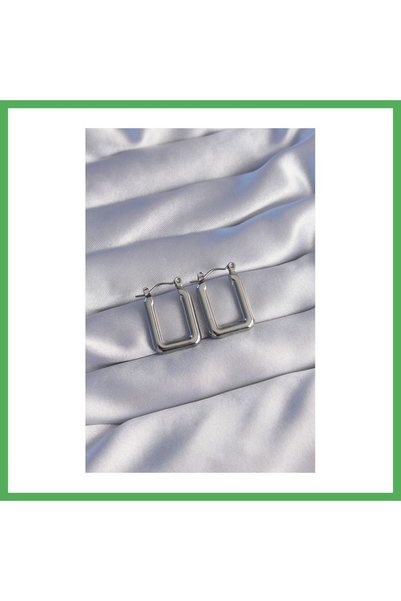 Nur store Çanta 316L Steel Silver Color Rectangular Model Earrings Bezoss