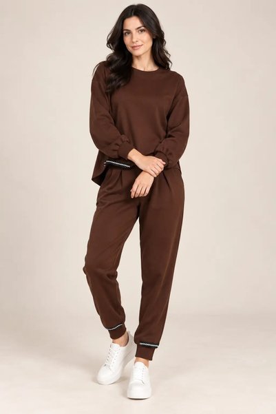 hazelin Women's Brown Stone Stripe Detailed Oysho Tracksuit Set Hzl26S-Wm573