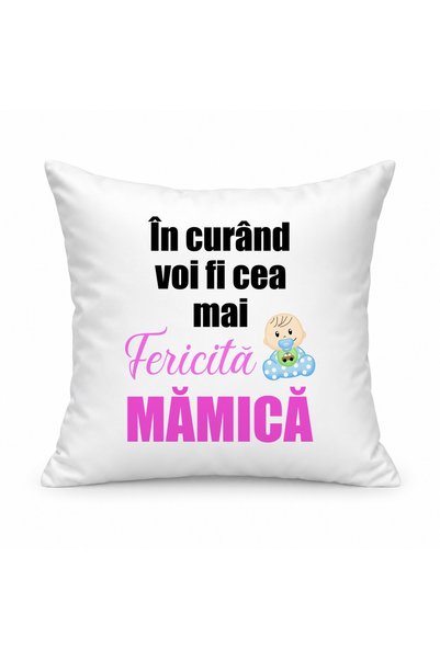 Fabricacucadouri.ro Pernă personalizată In curand voi fi cea mai fericita mamica