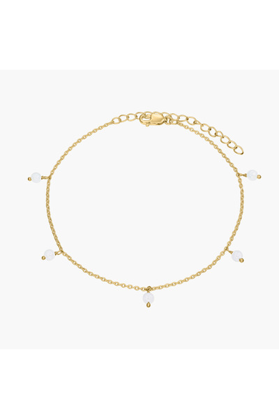 Indira Jewelry Golden Gem Droplet Silver Anklet - Moonstone