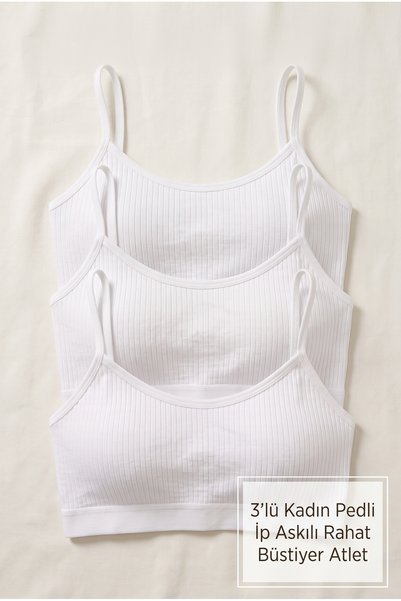 NurPeri İç Giyim Women's 3-Piece Ribbed Strap Padded Bustier Tank Top, Cotton...