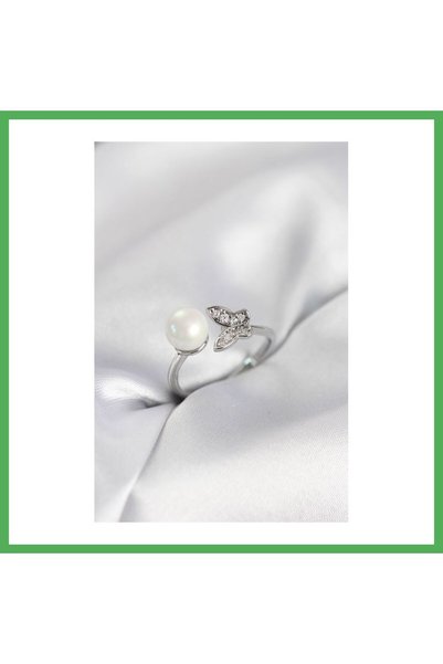 Nur store Çanta Butterfly Pearl Model Silver Color Zircon Stone Women's Ring ...