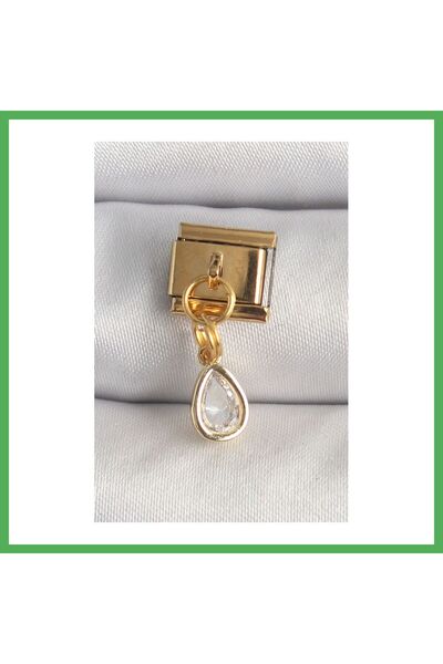 Nur store Çanta 316L Steel Gold Color Dangle Drop Zircon Stone Nomination Cha...
