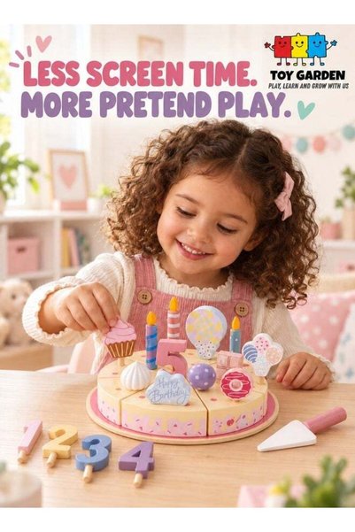 TOY GARDEN Birthday Party Cake Toys Wooden Play Food Set for Kids and Toddler...