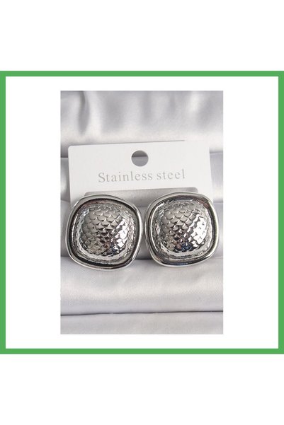 Nur store Çanta Brass Silver Color Embroidered Square Model Women's Earrings ...