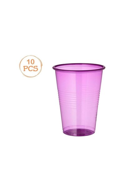 Jumbo Set of 10 Transparent Purple Plastic Cups 480ml