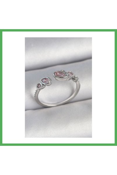 Nur store Çanta Brass Silver Color Pink Drop Zircon Stone Adjustable Model Wo...