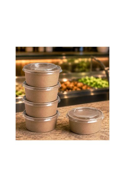 Jumbo Boluri Kraft cu Capac Transparent 750ml - 5buc