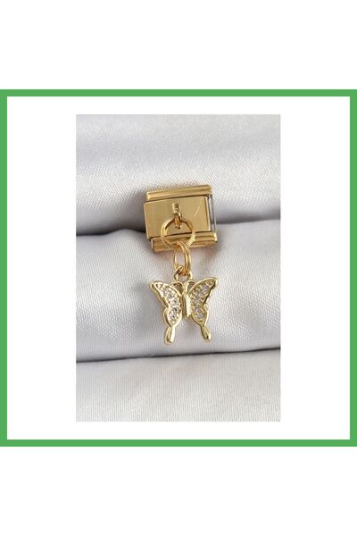Nur store Çanta 316L Steel Dangle Zircon Stone Butterfly Model Gold Color Nom...