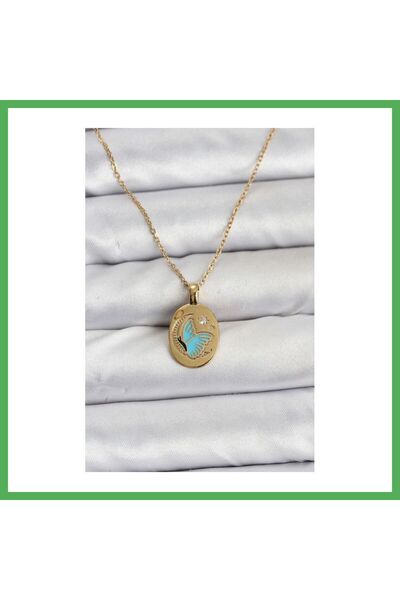 Nur store Çanta 316L Steel Chain Gold Color Butterfly Figure Women's Necklace...
