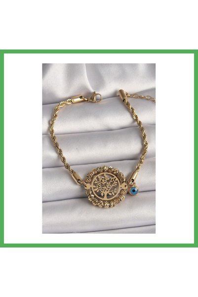 Nur store Çanta 316L Steel Gold Color Twisted Chain Model Dorika Tree of Life...