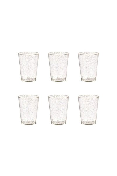 Jumbo Set of 60ml Reusable Transparent Plastic Shot Glasses with Gold Glitter...