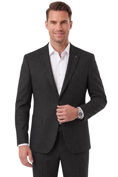 DeepSEA Erkek Slim Fit Balıksırtı Kırçıllı Siyah Kışlık Takım Elbise – Çift Düğmeli Spor Şık 2703329