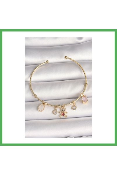Nur store Çanta Brass Gold Color Dangling Zircon Stone Teddy Bear Figure Red ...